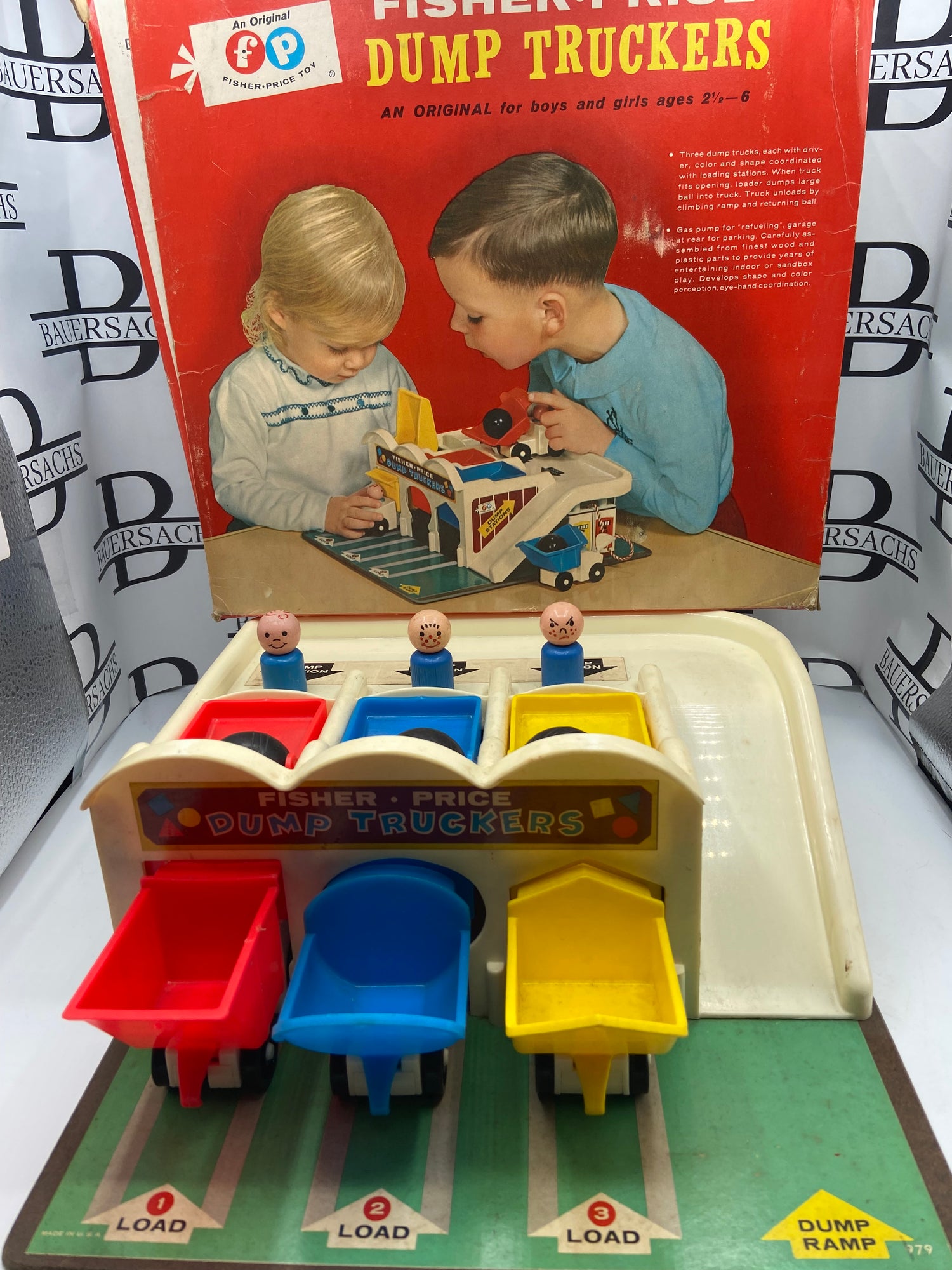Fisher Price Play Family Little People Dump Truckers in Box Complete Bauersachs’ Timeless Toys