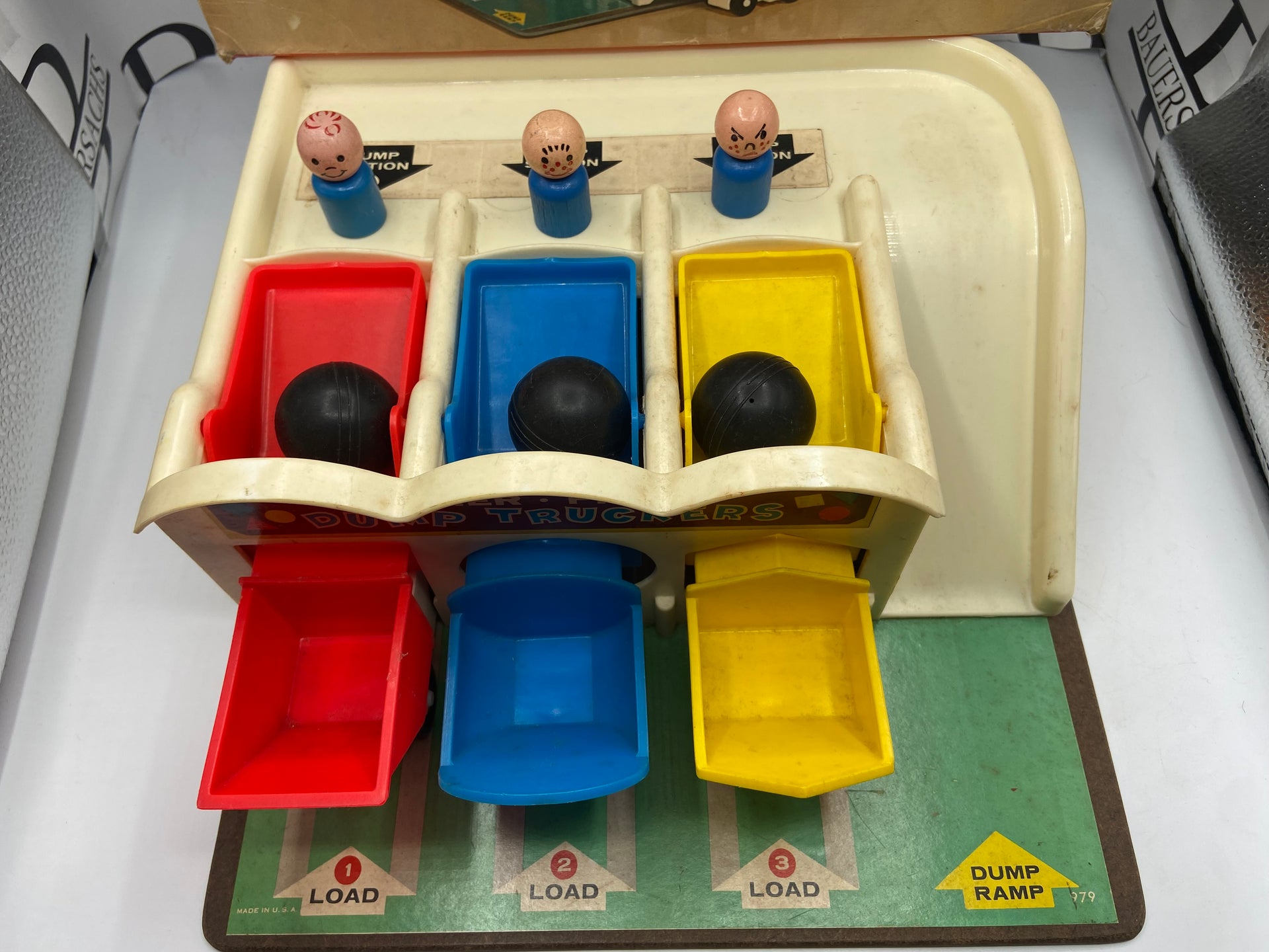 Fisher Price Play Family Little People Dump Truckers in Box Complete Bauersachs’ Timeless Toys