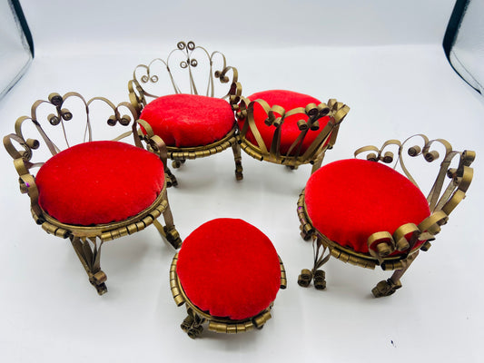 Four-Piece Miniature Doll House Furniture with Red Velvet Bauersachs’ Timeless Toys