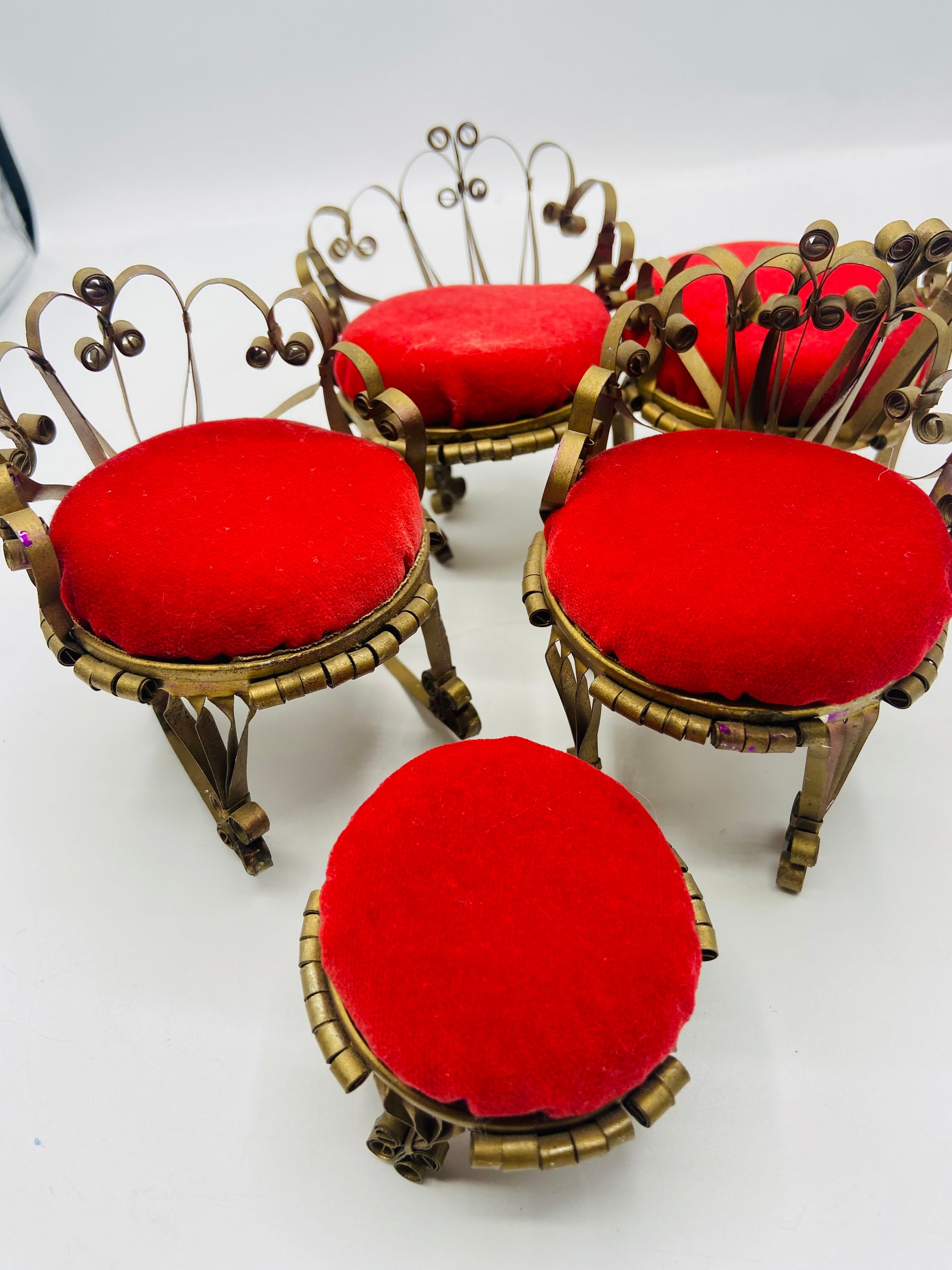 Four-Piece Miniature Doll House Furniture with Red Velvet Bauersachs’ Timeless Toys