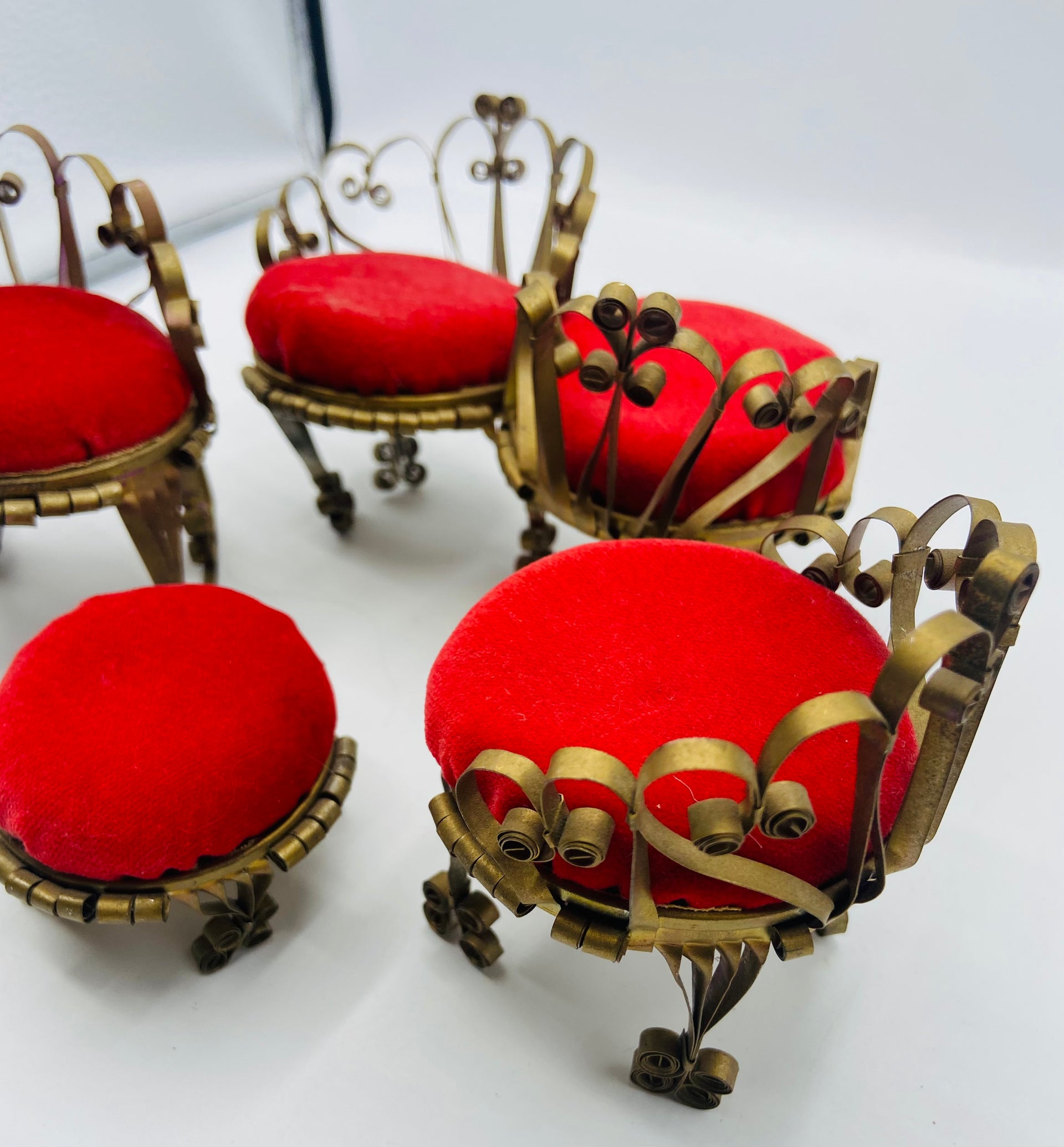 Four-Piece Miniature Doll House Furniture with Red Velvet Bauersachs’ Timeless Toys