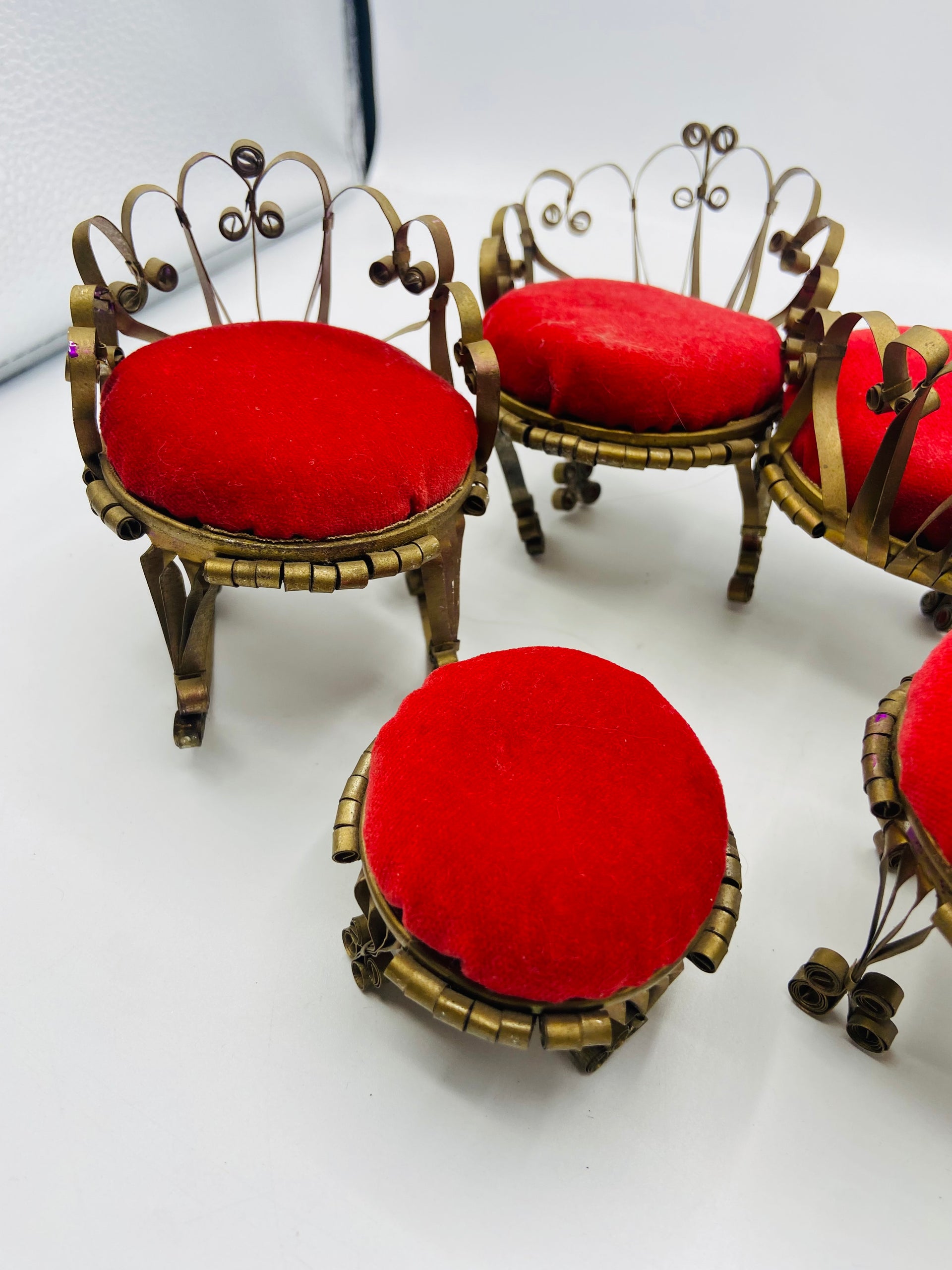 Four-Piece Miniature Doll House Furniture with Red Velvet Bauersachs’ Timeless Toys