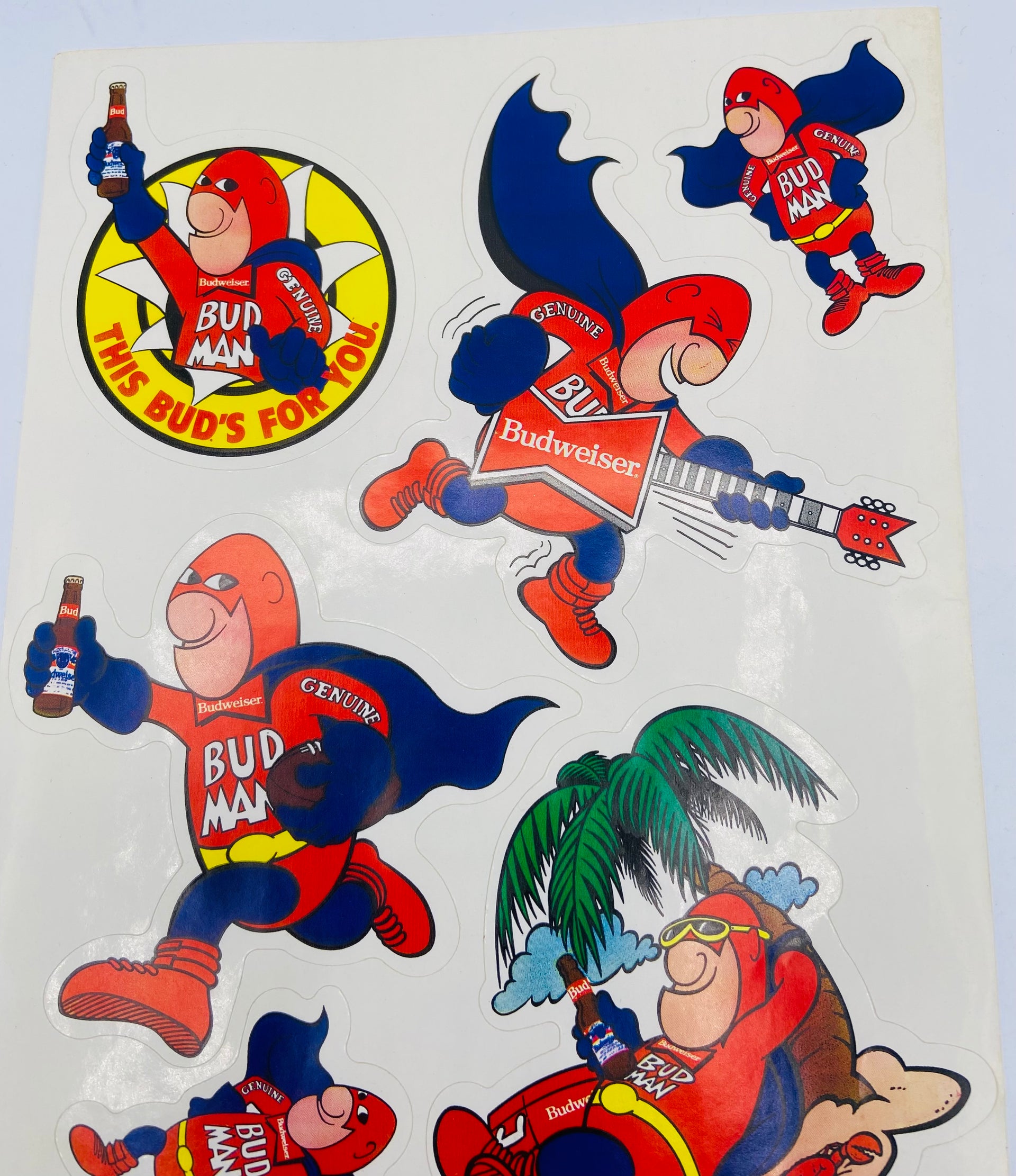 Sheet of Budweiser Budman stickers Bauersachs’ Timeless Toys