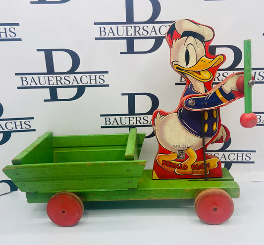 Fisher Price Donald Duck Drum Major Cart #550-#463 Vintage Pull Toy